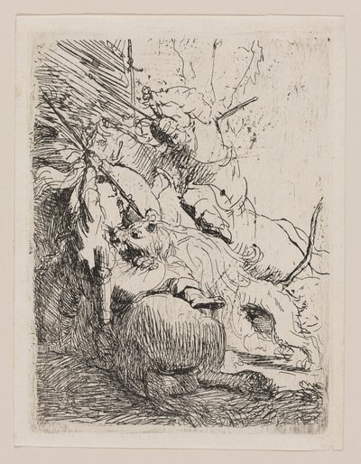 A pequena caça ao leão (com um leão) de Rembrandt van Rijn