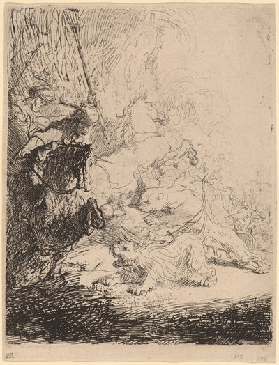 A pequena caça ao leão (com dois leões) de Rembrandt van Rijn