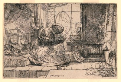 A Virgem e o Menino com o Gato e José na Janela de Rembrandt van Rijn