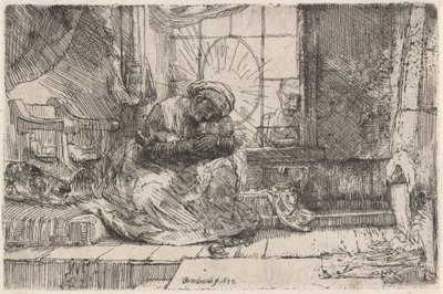 A Virgem e o Menino com o Gato e a Serpente, 1654. de Rembrandt van Rijn