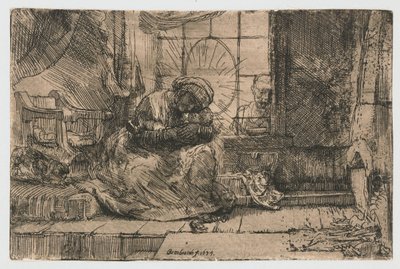 A Virgem e o Menino com o gato e a serpente de Rembrandt van Rijn