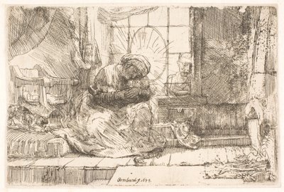 A Virgem e o Menino com o gato: e José à janela de Rembrandt van Rijn