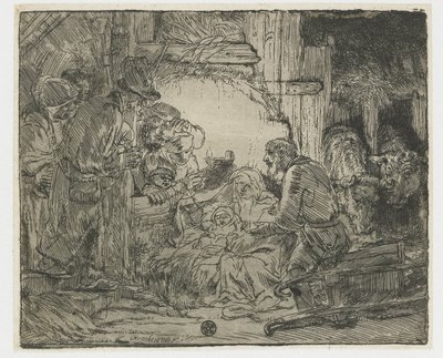 A adoração dos pastores: com a lâmpada de Rembrandt van Rijn