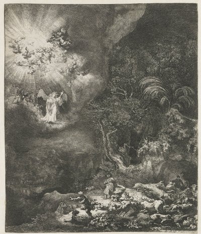 O anjo aparecendo aos pastores de Rembrandt van Rijn
