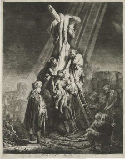 A descida da cruz: segunda placa de Rembrandt van Rijn