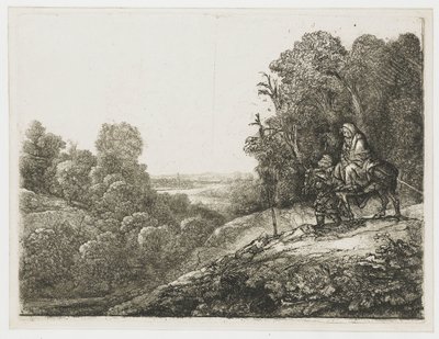 A fuga para o Egito: gravura adaptada de Seghers de Rembrandt van Rijn