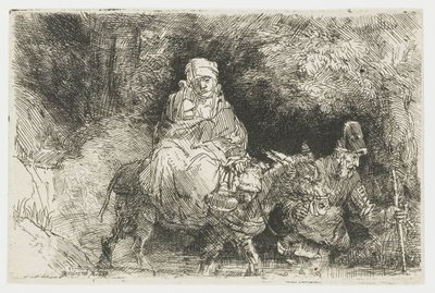 A fuga para o Egito cruzando um riacho de Rembrandt van Rijn
