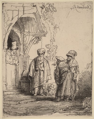 Três figuras orientais (Jacó e Labão) de Rembrandt van Rijn