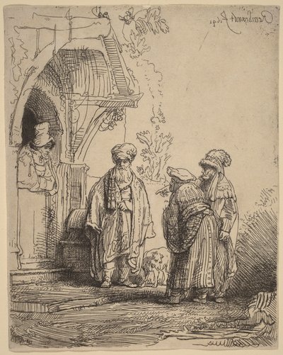 Três figuras orientais (Jacó e Labão) de Rembrandt van Rijn