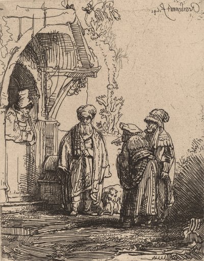 Três figuras orientais Jacó e Labão, 1641. de Rembrandt van Rijn
