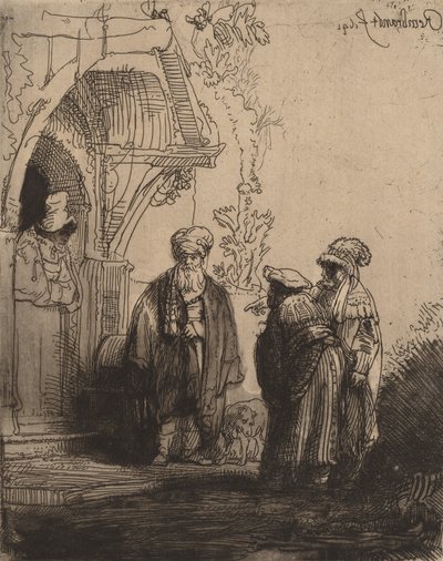 Três figuras orientais Jacó e Labão, 1641. de Rembrandt van Rijn