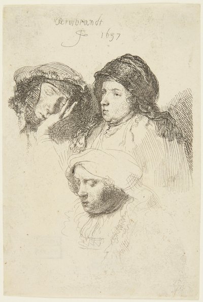 Três cabeças de mulheres de Rembrandt van Rijn