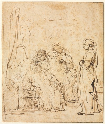 Tobias cura a cegueira de seu pai, c. 1640-45. de Rembrandt van Rijn