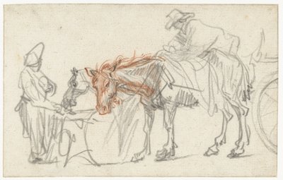 Dois cavalos num ponto de paragem de Rembrandt van Rijn