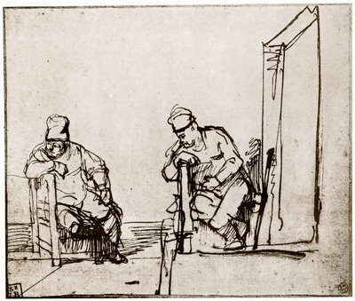 Dois homens sentados em uma entrada, 1913. de Rembrandt van Rijn