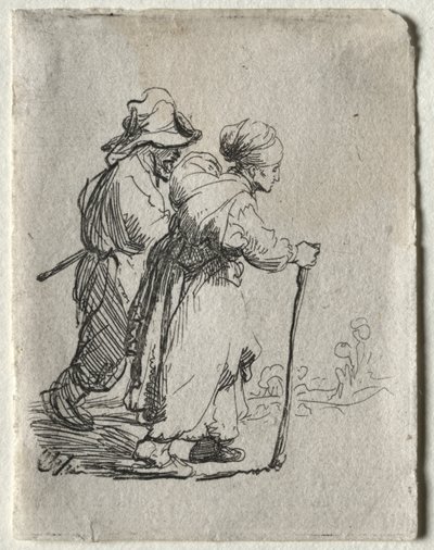 Dois vagabundos, um homem e uma mulher de Rembrandt van Rijn