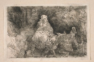 A Fuga para o Egito - A Sagrada Família a atravessar o ribeiro de Rembrandt van Rijn