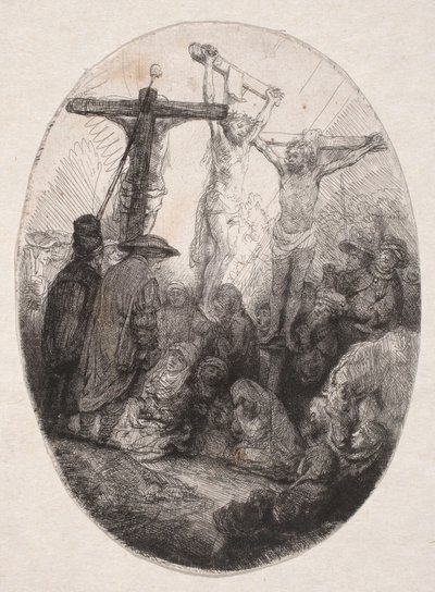 A crucificação entre dois malfeitores (placa oval) de Rembrandt van Rijn