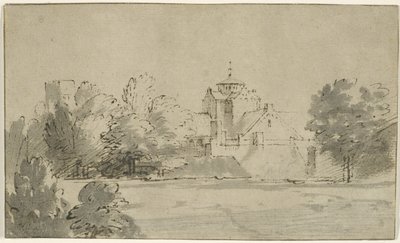 Vista de Mariakerk em Utrecht do Sul, c.1652 (caneta e tinta com lavagem no papel) de Rembrandt van Rijn
