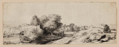 Vista do Diemerdijk com um leiteiro e chalés de Rembrandt van Rijn