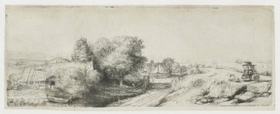 Vista do Diemerdijk com um leiteiro e casinhas de campo de Rembrandt van Rijn