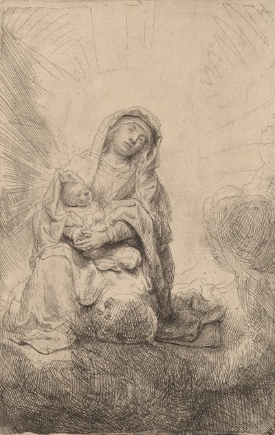 Virgem e Menino nas Nuvens, 1641. de Rembrandt van Rijn