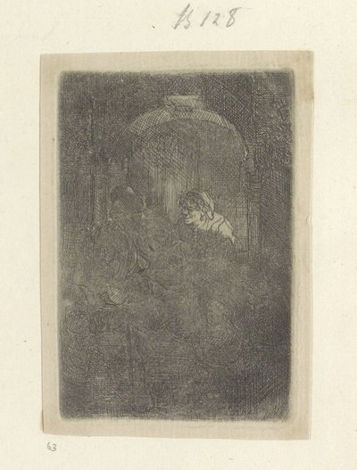 Mulher numa porta, a falar com um homem com filhos
Recueil de quatre-vingt-cinq estampes originales (título da série) de Rembrandt van Rijn