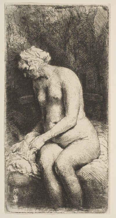 Mulher que banha seus pés em um ribeiro, 1658. de Rembrandt van Rijn