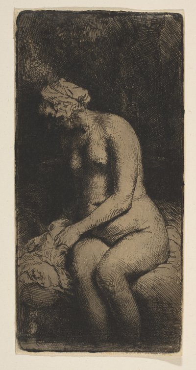 Mulher que banha seus pés em um ribeiro, 1658. de Rembrandt van Rijn