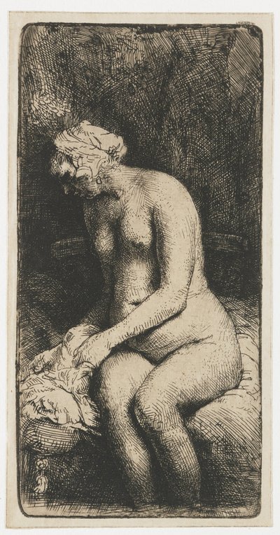 Mulher banhando os pés em um riacho Mulher banhando os pés em um riacho de Rembrandt van Rijn