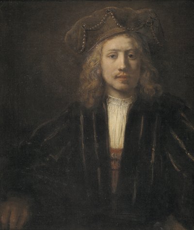 Jovem em um boné com pérolas de Rembrandt van Rijn