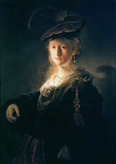 Mulher jovem, em, vestido extravagante de Rembrandt van Rijn