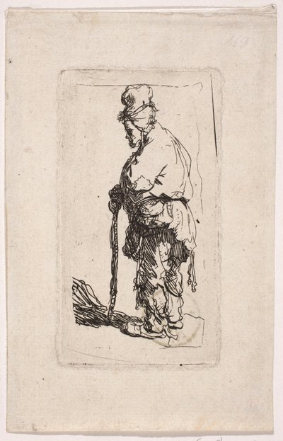 Mendigo apoiado numa bengala, virado para a esquerda de Rembrandt van Rijn