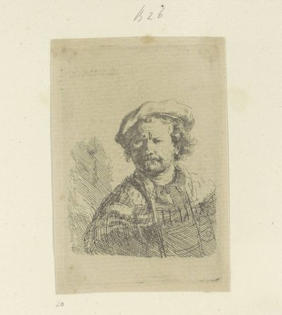 Zelfportret met baret en bewerkte mantel
Colecção de oitenta e cinco estampas originais (título da série) de Rembrandt van Rijn