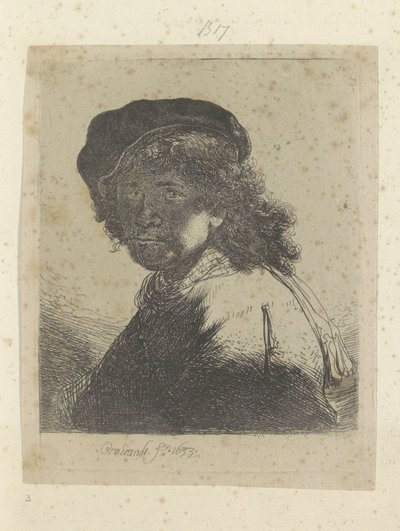Auto-retrato com boina e cravat, rosto na sombra
Recueil de quatre-vingt-cinq estampes originales (título da série) de Rembrandt van Rijn