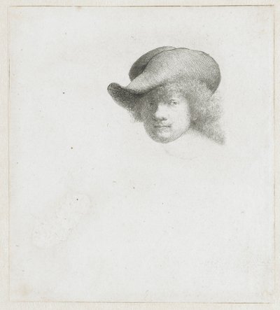 Auto-retrato com chapéu mole e manto trabalhado de Rembrandt van Rijn