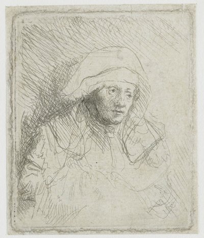 Mulher doente com um lenço branco na cabeça (Saskia) de Rembrandt van Rijn