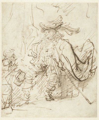 Ator sentado no papel de Capitano de Rembrandt van Rijn
