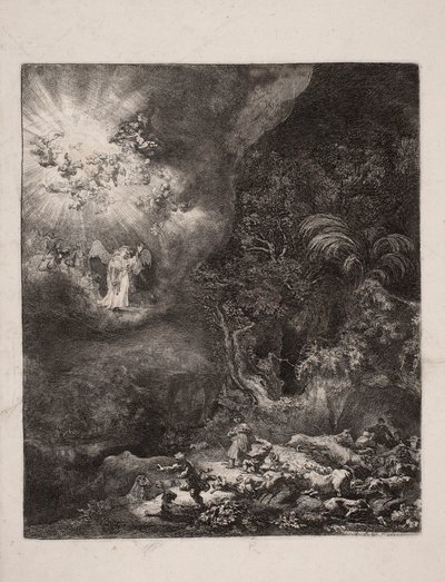 A Anunciação aos pastores de Rembrandt van Rijn
