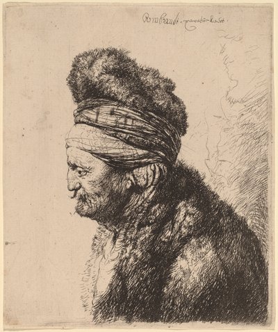 A Segunda Cabeça Oriental de Rembrandt van Rijn and Studio of Rembrandt