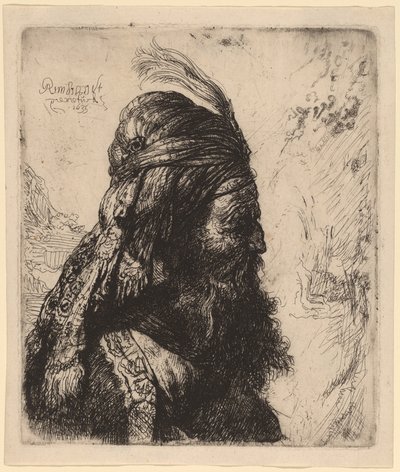 A Terceira Cabeça Oriental de Rembrandt van Rijn and Studio of Rembrandt