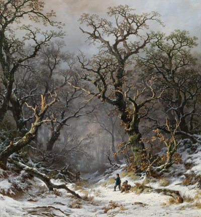 Caçadores na floresta no inverno de Remigius Adrianus Haanen