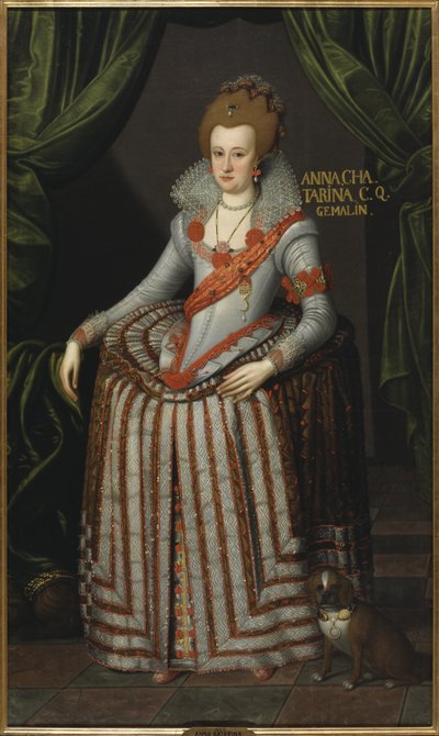Princesa Anne Catherine de Brandebourg, reine consort de Danemark Norvege - Retrato da Princesa Anne Catherine de Brandenburg (1575-1612), rainha da Dinamarca e Noruega, por Petersen (Piettersz), Remmert (ca. 1575-1649). Óleo sobre tela. Dimensão : 207x123 de Remmert (c.1575 1649) Petersen