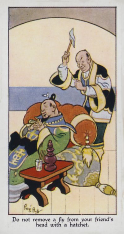 Não remova uma mosca da cabeça do seu amigo com um machado de guerra (cor litho) de René Bull