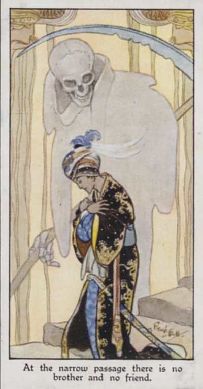 Provérbio Oriental: Na estreita passagem não há irmão e não há amigo (cor litho) de René Bull
