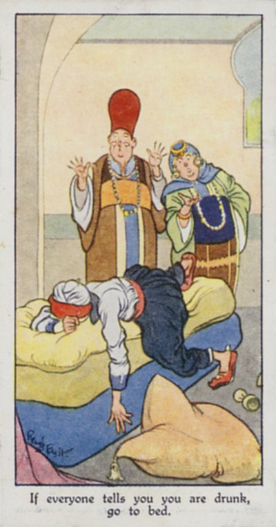 Provérbio oriental: Se todos lhe disserem que está bêbado, vá para a cama (cor litho) de René Bull