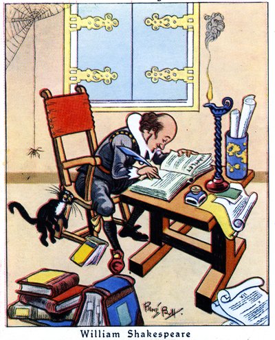 Shakespeare escrevendo Hamlet, 1936 de René Bull