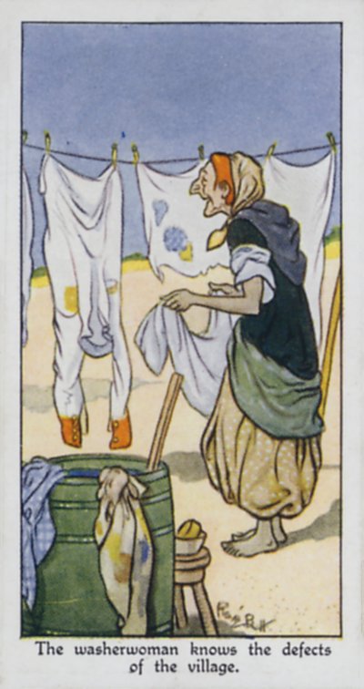 A lavadeira conhece os defeitos da aldeia (cor litho) de René Bull