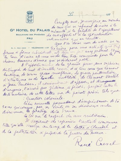 Carta de &39;O Dossiê Completo do Encontro do Bar du Chateau&39; de René Crevel