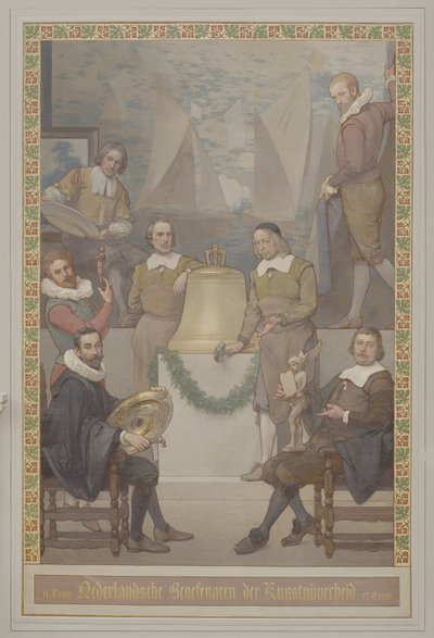 Pintura no Salão da Frente por Georg Sturm of Arts and Crafts (incluindo a fabricação de relógios) com a inscrição: praticantes holandeses das artes e ofícios do século XVI Século XVII de René den Engelsman